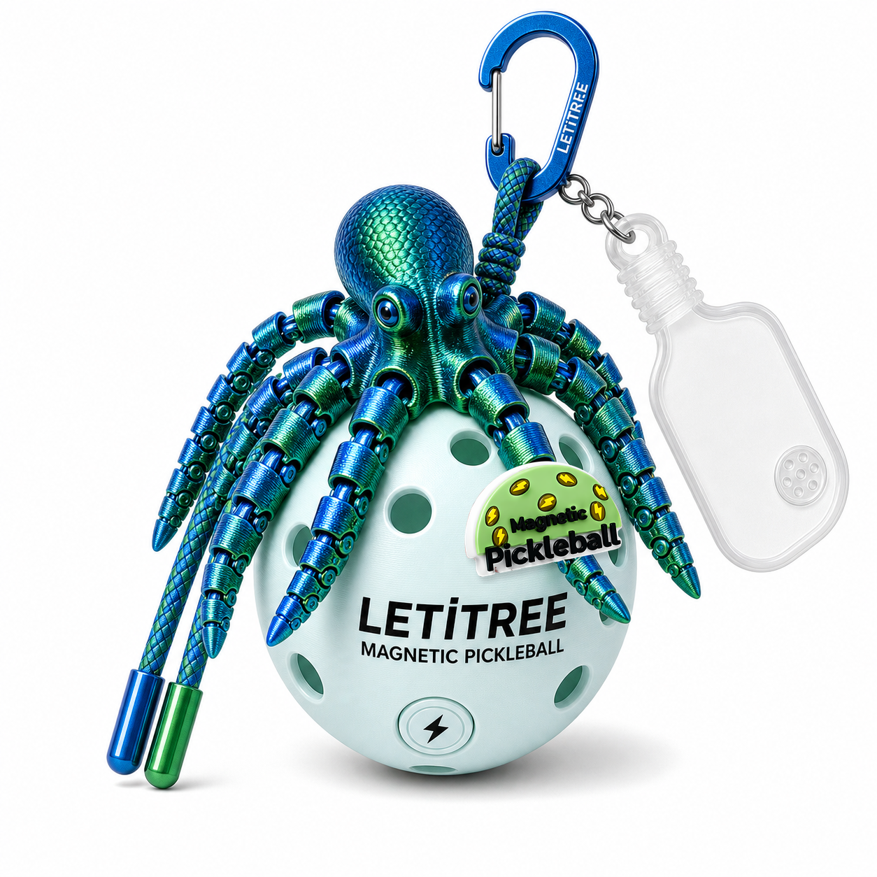 LETiTREE Magnetic Pickleball Keychain - Articulated Octopus Silk Blue Green (AOC006)
