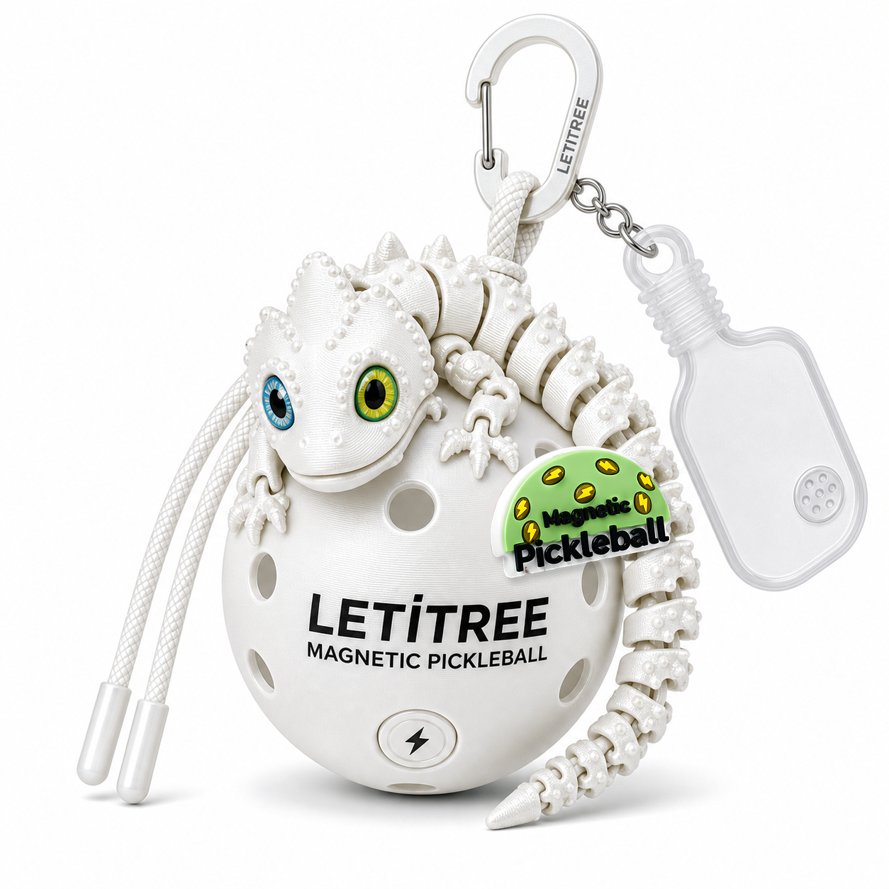 LETiTREE Magnetic Pickleball Keychain - Big Eye Lizard Dragon Silk White (BDL002)