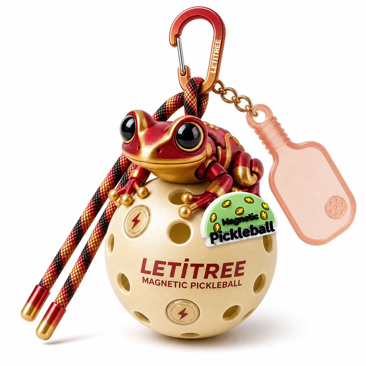 LETiTREE Magnetic Pickleball Keychain - Big Eye Frog Red Gold (BEF008)