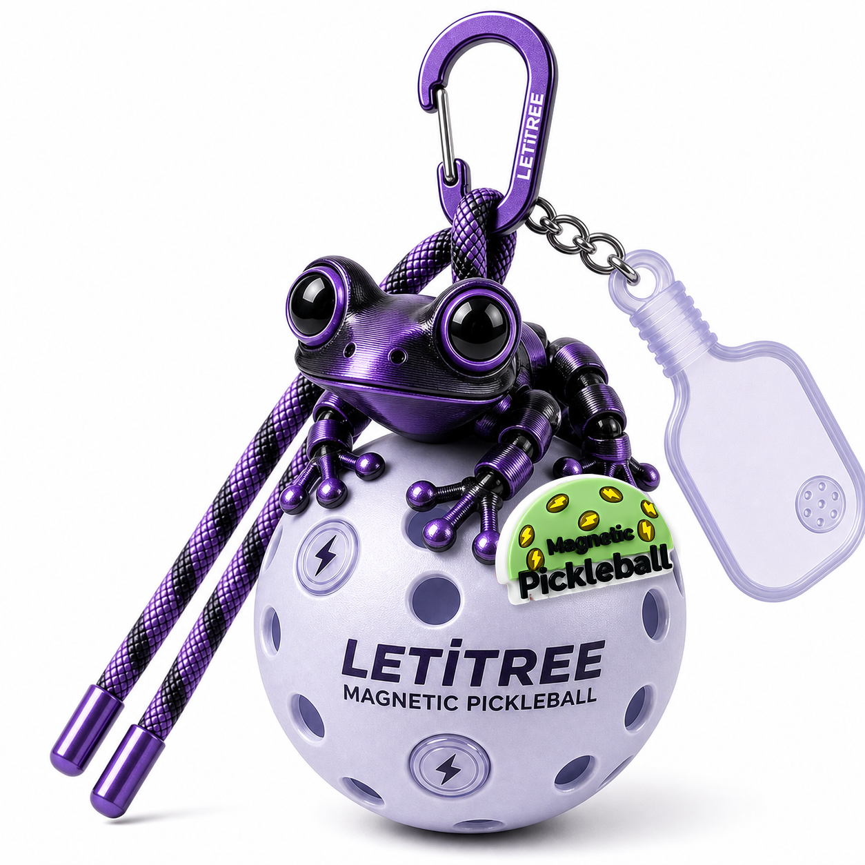 LETiTREE Magnetic Pickleball Keychain - Big Eye Frog Black Purple (BEF013)
