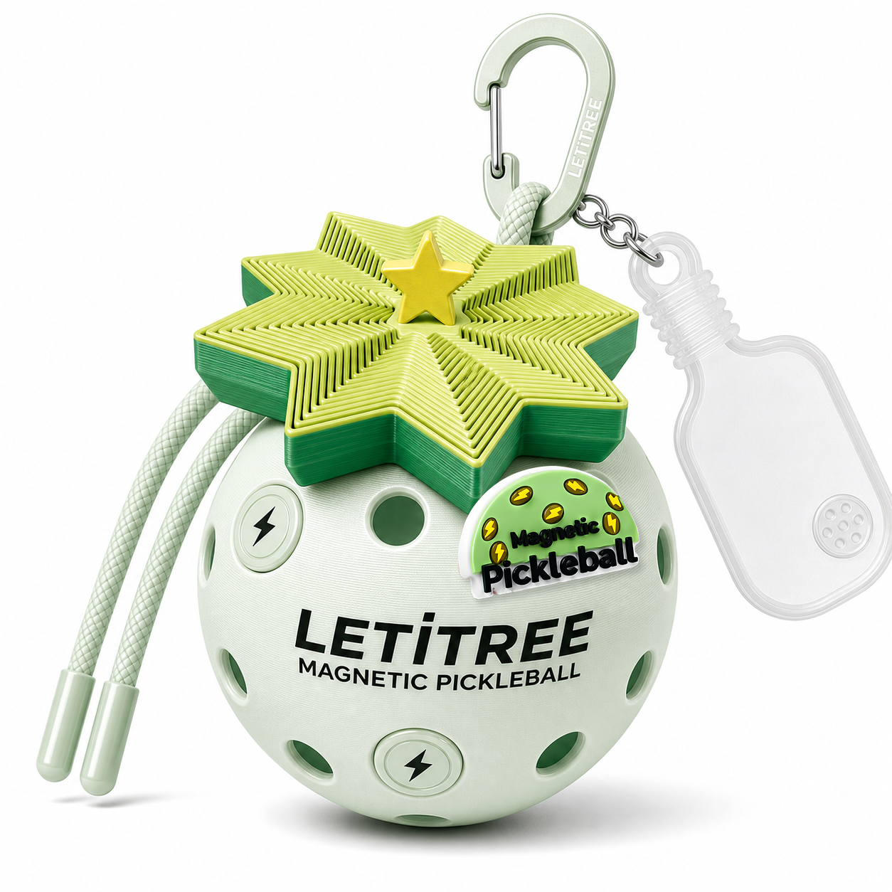LETiTREE Magnetic Pickleball Keychain - Christmas Tree Tower Yellow Green Gold Top (CTT001)