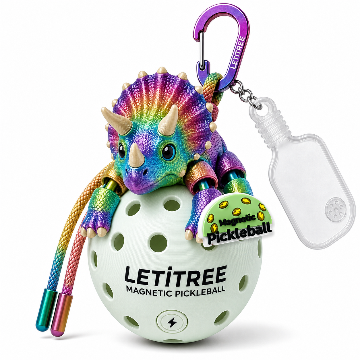 LETiTREE Magnetic Pickleball Keychain - Multicolor Dinosaur 3D 8 01 (DNO001)