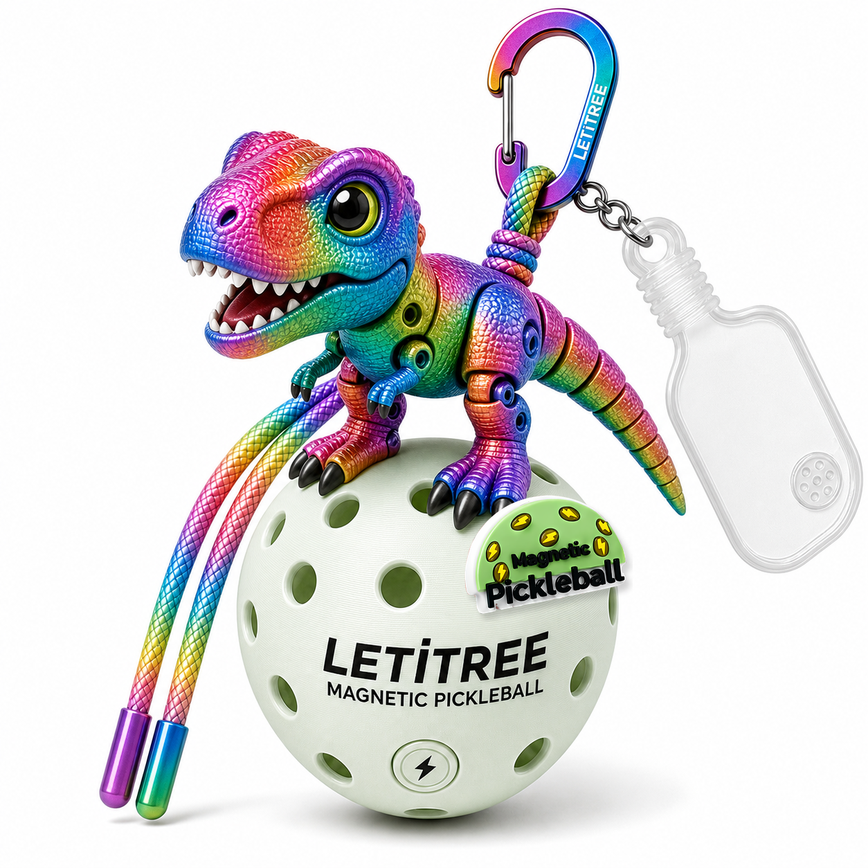 LETiTREE Magnetic Pickleball Keychain - Multicolor Dinosaur 3D 8 02 (DNO002)