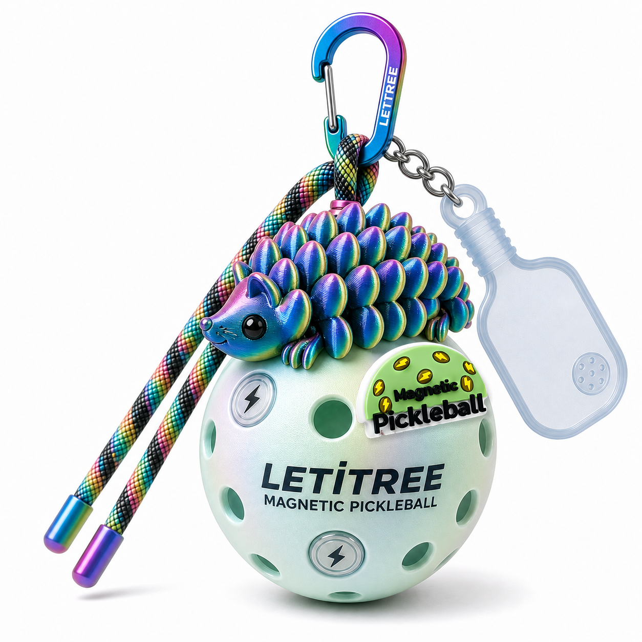 LETiTREE Magnetic Pickleball Keychain - Pinecone Hedgehog Colorful 1 (HED002)