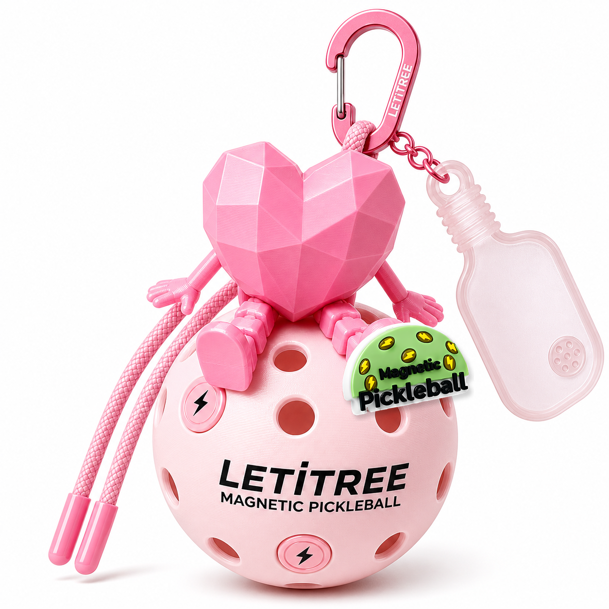 LETiTREE Magnetic Pickleball Keychain - Heart Figure Pink (HRT002)