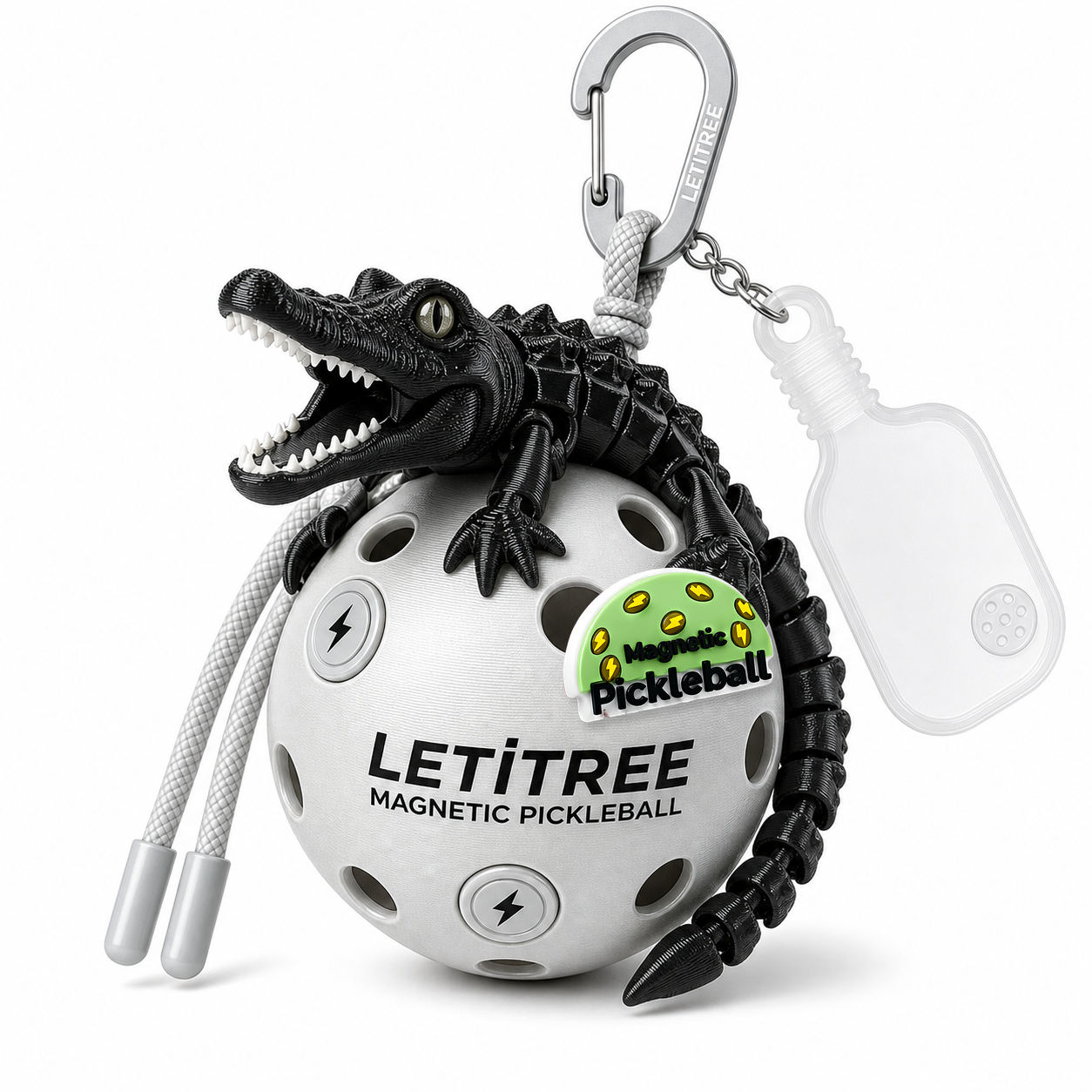 LETiTREE Magnetic Pickleball Keychain - Open Mouth Crocodile Black (OMC005)
