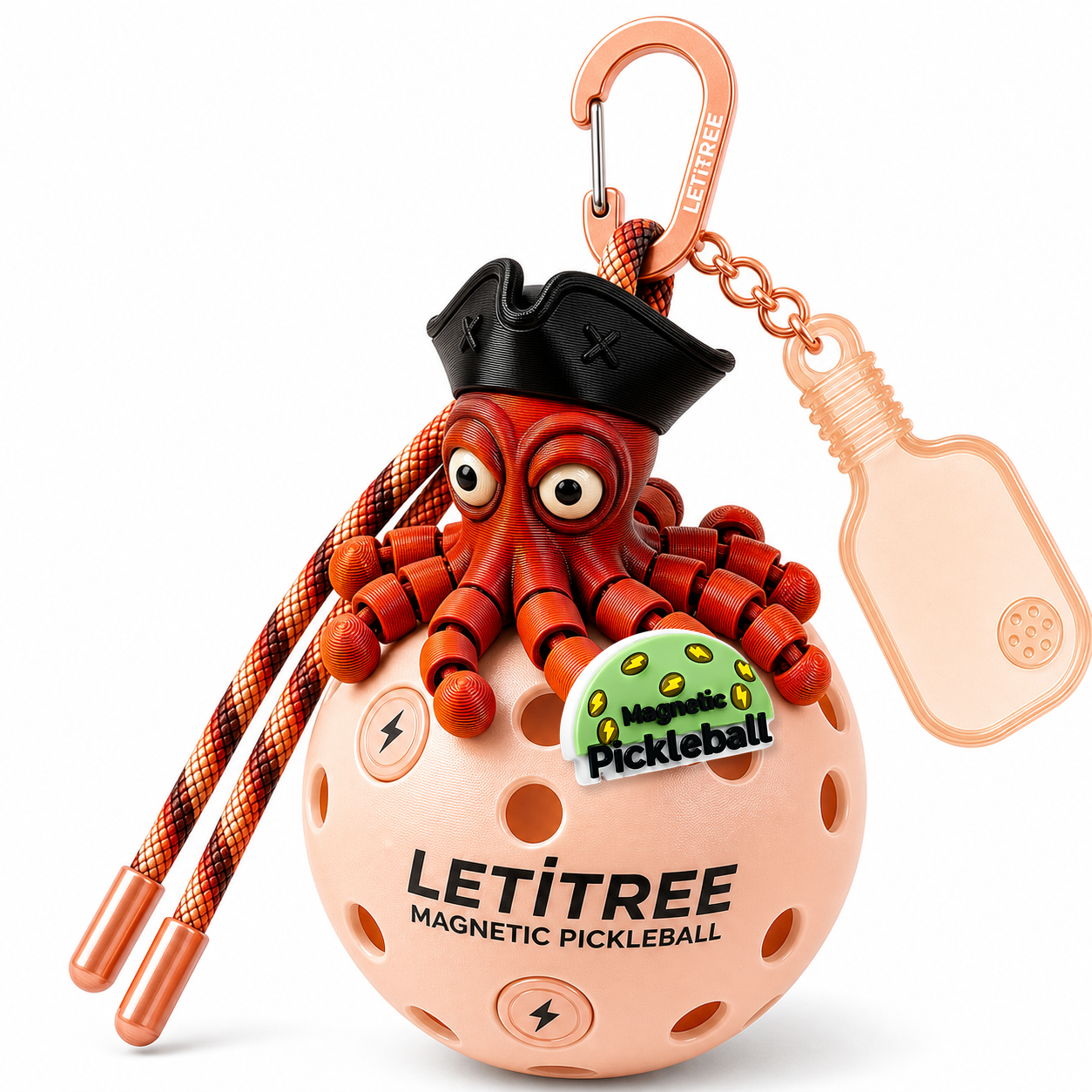 LETiTREE Magnetic Pickleball Keychain - Pirate Octopus Chief Mate Twilight City V1 (PO003)