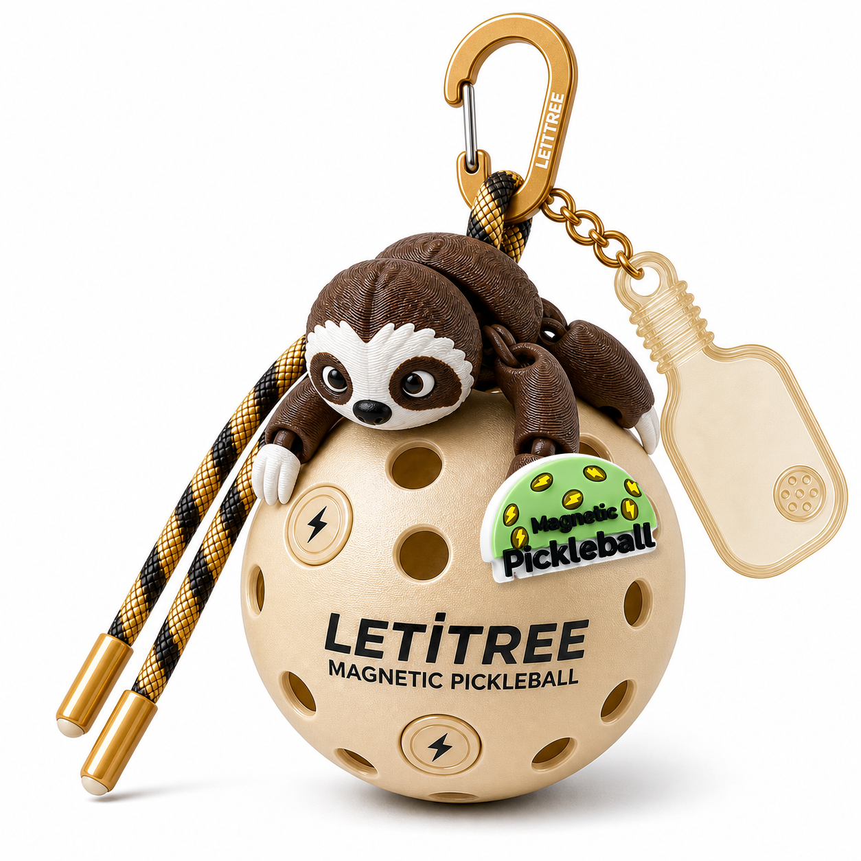 LETiTREE Magnetic Pickleball Keychain - Sloth Dark Brown V1 (SLO002)