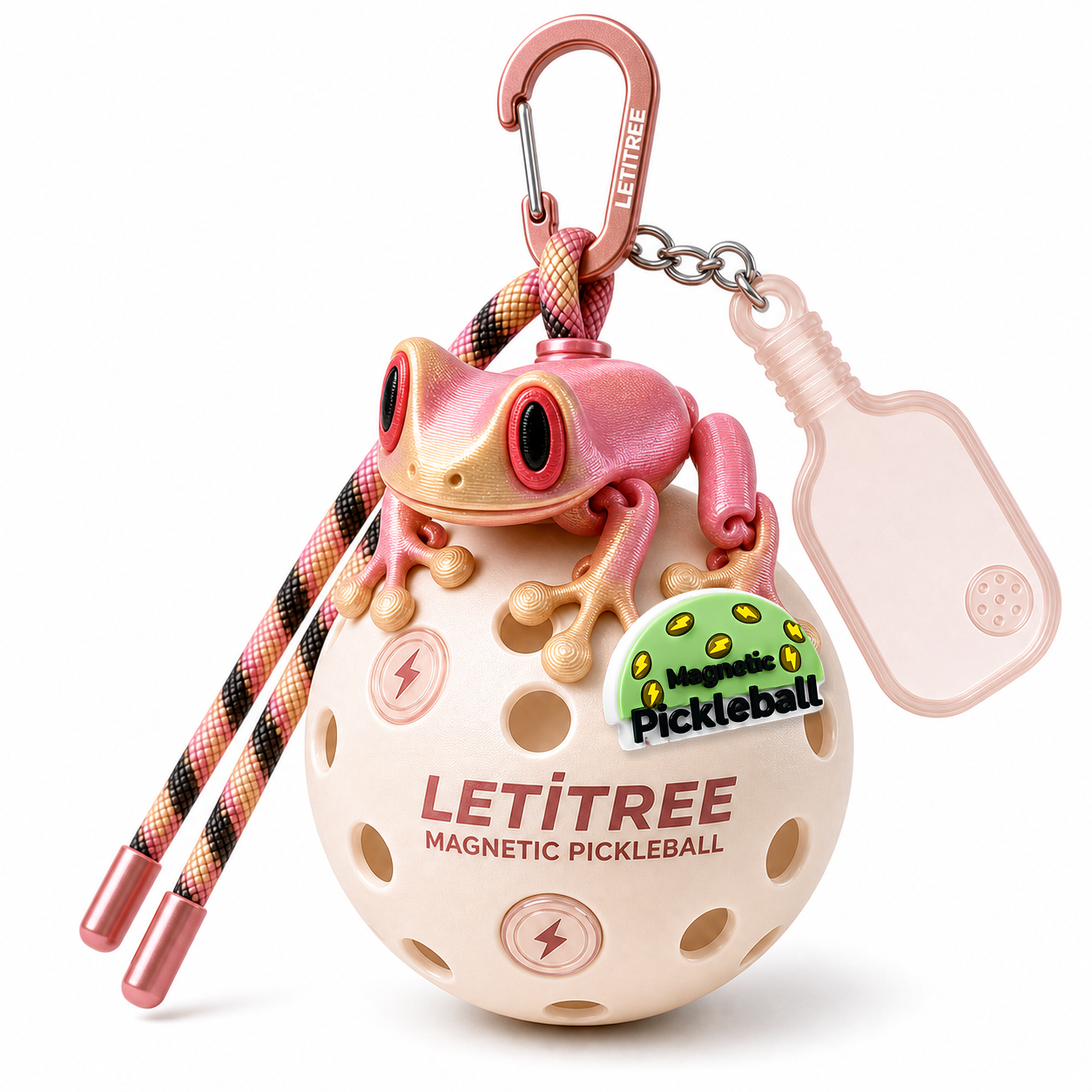 LETiTREE Magnetic Pickleball Keychain - Tree Frog Pink Gold (TRF011)