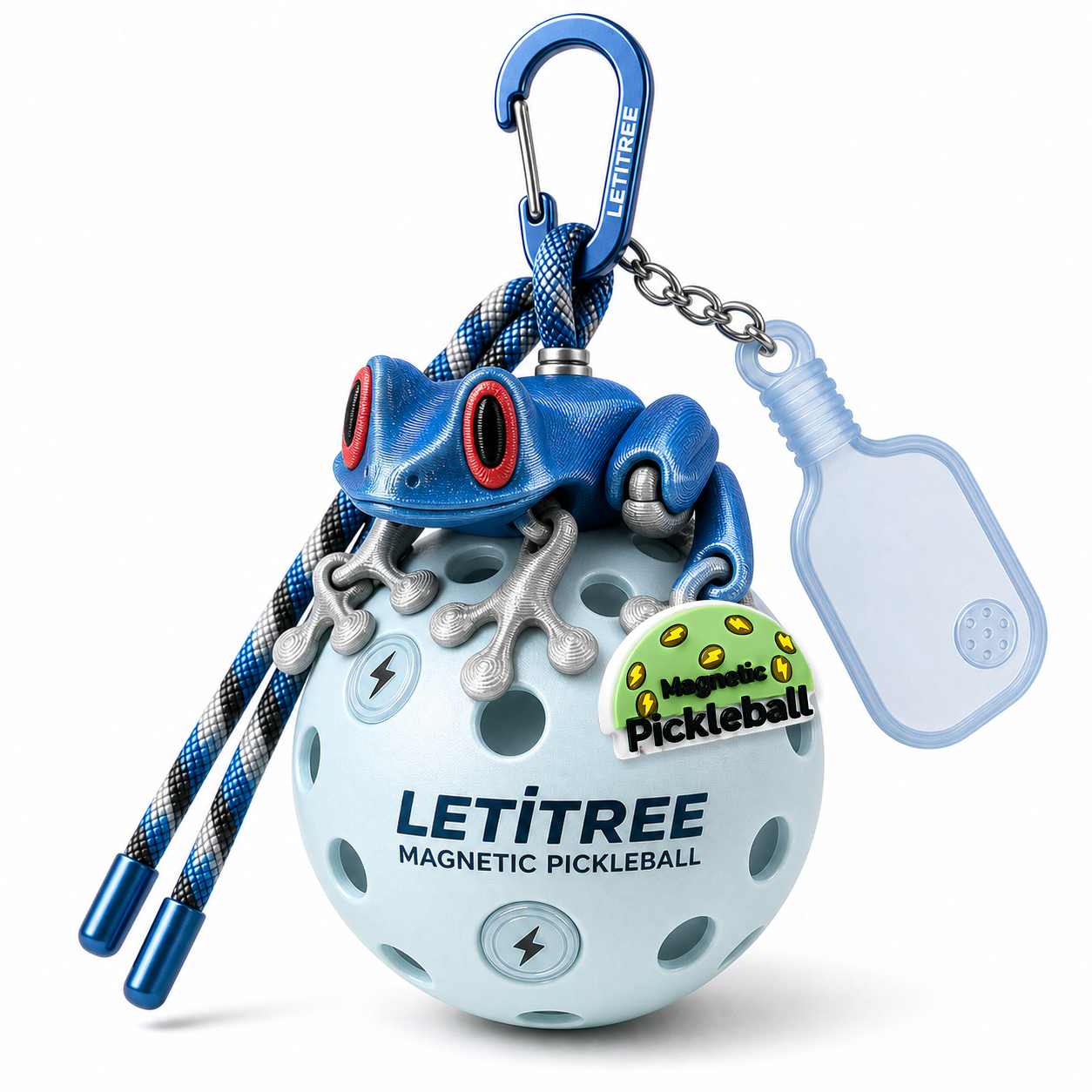 LETiTREE Magnetic Pickleball Keychain - Tree Frog Blue Silver (TRF021)