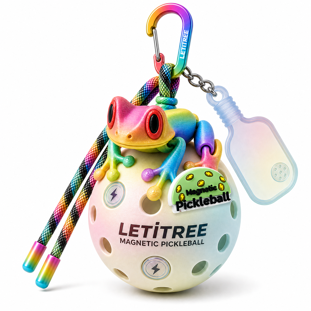 LETiTREE Magnetic Pickleball Keychain - Tree Frog Random Rainbow (TRF022)