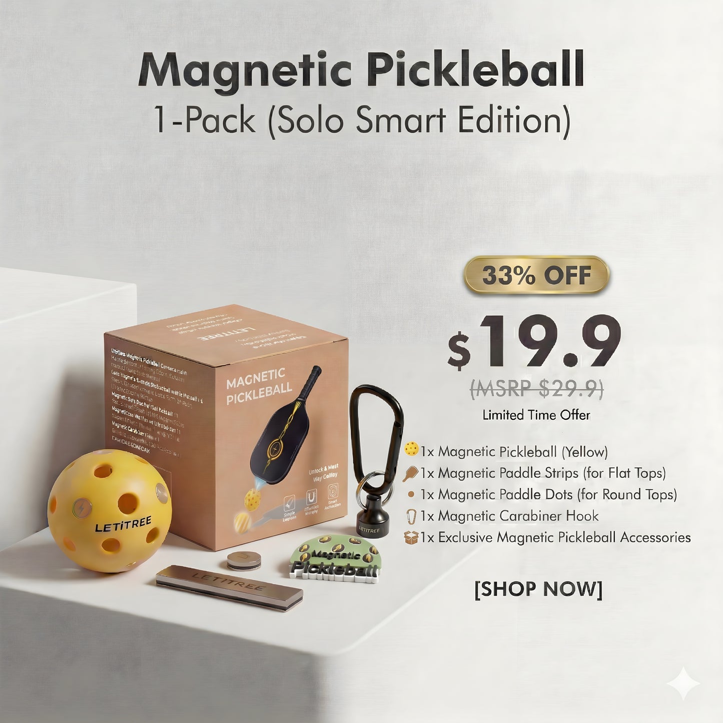LETITREE Magnetic Pickleball Conversion Kit 4-in-1｜No-Bend Pickup · Swing Weight Tuning · Fence Storage · DIY Charms｜Lazy Tool, Court Prank, Viral Video, Birthday Gift(Solo Smart Edition - Orange)