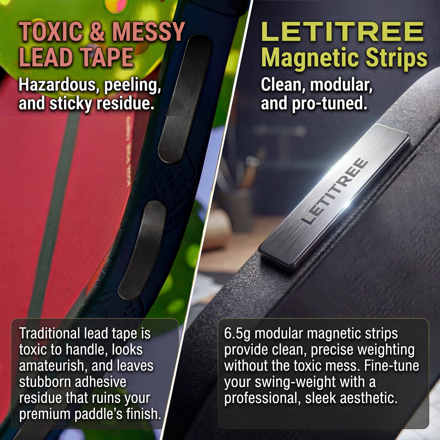 LETITREE 4-in-1 Magnetic LED Light-Painting Pickleball Paddle Set (Glows in Dark) — Includes 1 Indoor & 1 Outdoor Ball, No-Bend Pickup Kit