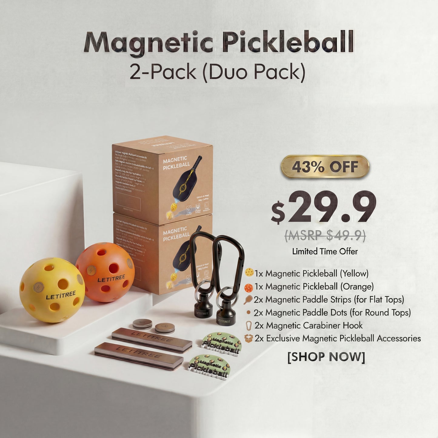 Unleash Your Creativity!  LETITREE Magnetic Pickleball Conversion Kit 4-in-1｜No-Bend Pickup · Swing Weight Tuning · Fence Storage · DIY Charms｜Lazy Tool, Court Prank, Viral Video, Birthday Gift