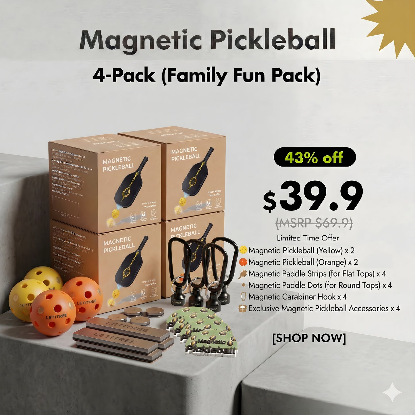 Master Impossible Trickshots! LETITREE Magnetic Pickleball Conversion Kit 4-in-1｜No-Bend Pickup · Swing Weight Tuning · Fence Storage · DIY Charms｜Lazy Tool, Court Prank, Viral Video, Birthday Gift