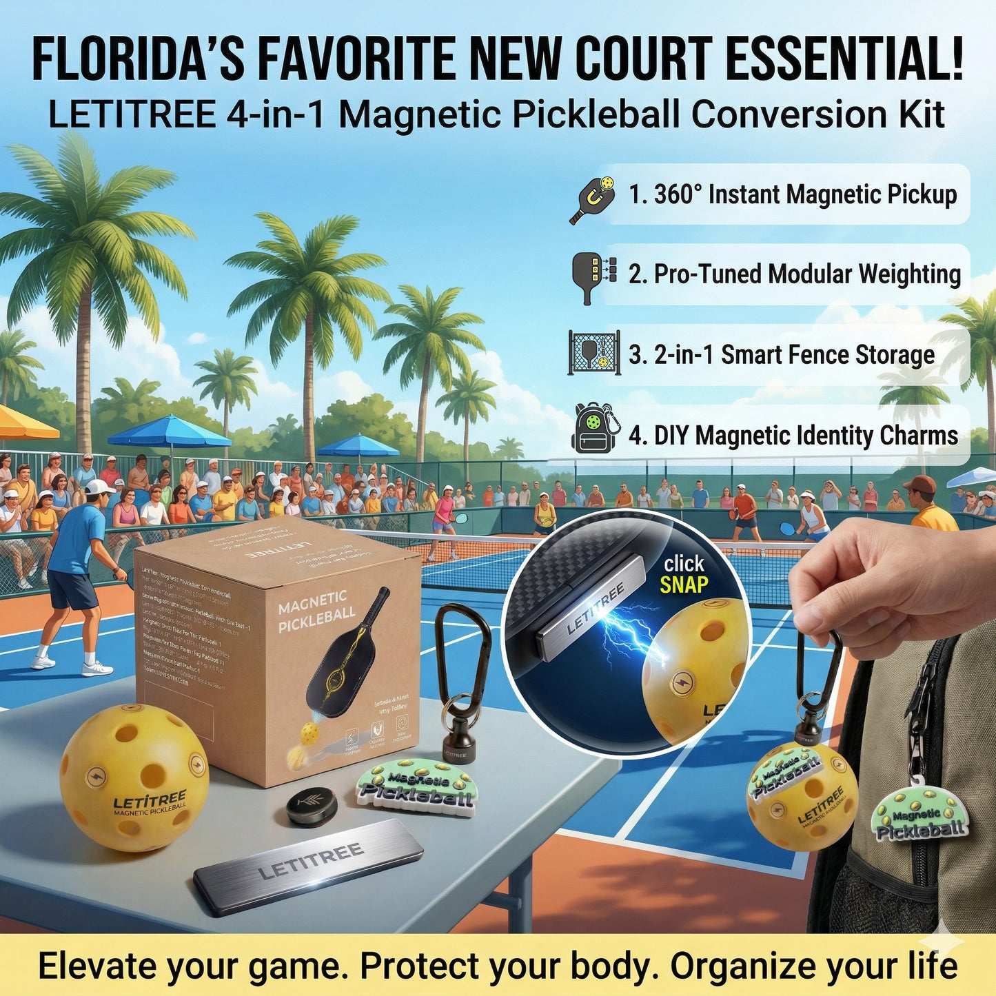 Florida’s Favorite!  The #1 Sunshine State Court Essential:  Letitree Magnetic Pickup Kit