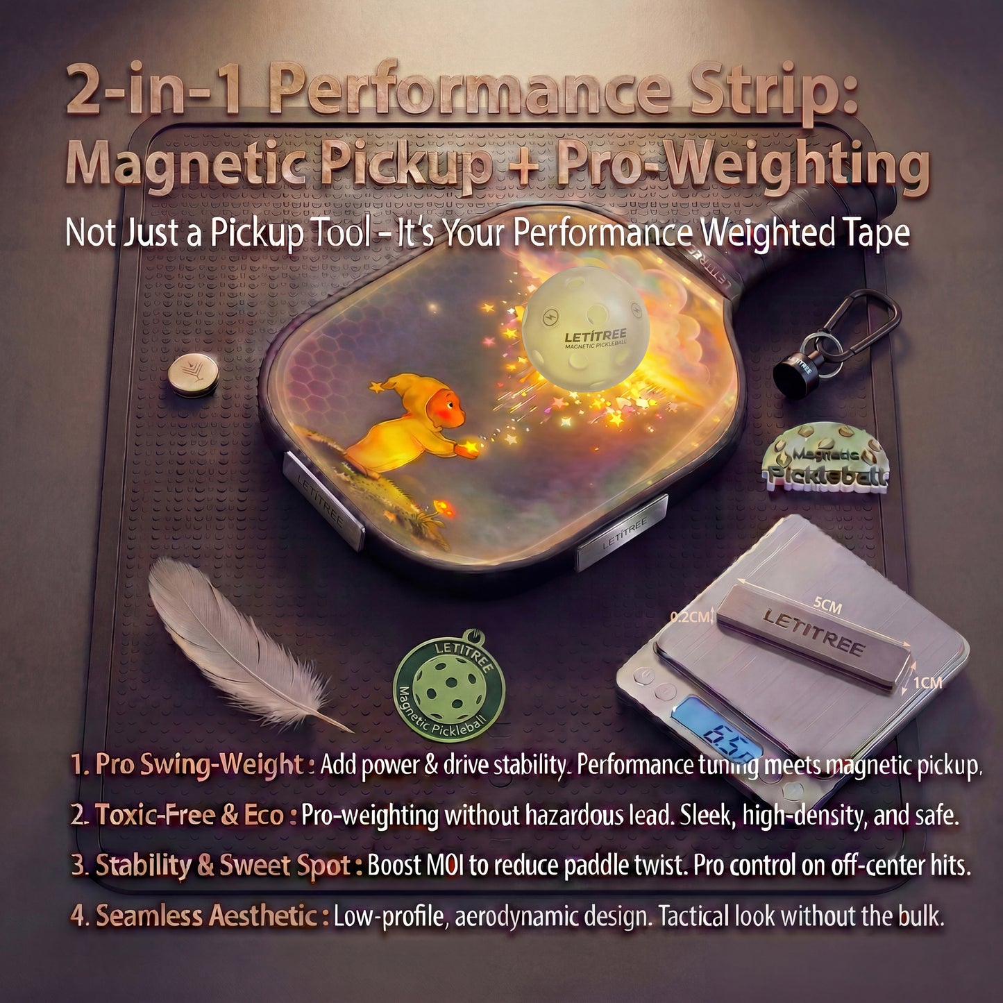 Upgrade to High-Efficiency!  LETITREE Magnetic Pickleball Conversion Kit 4-in-1｜No-Bend Pickup · Swing Weight Tuning · Fence Storage · DIY Charms｜Lazy Tool, Court Prank, Viral Video, Birthday Gift