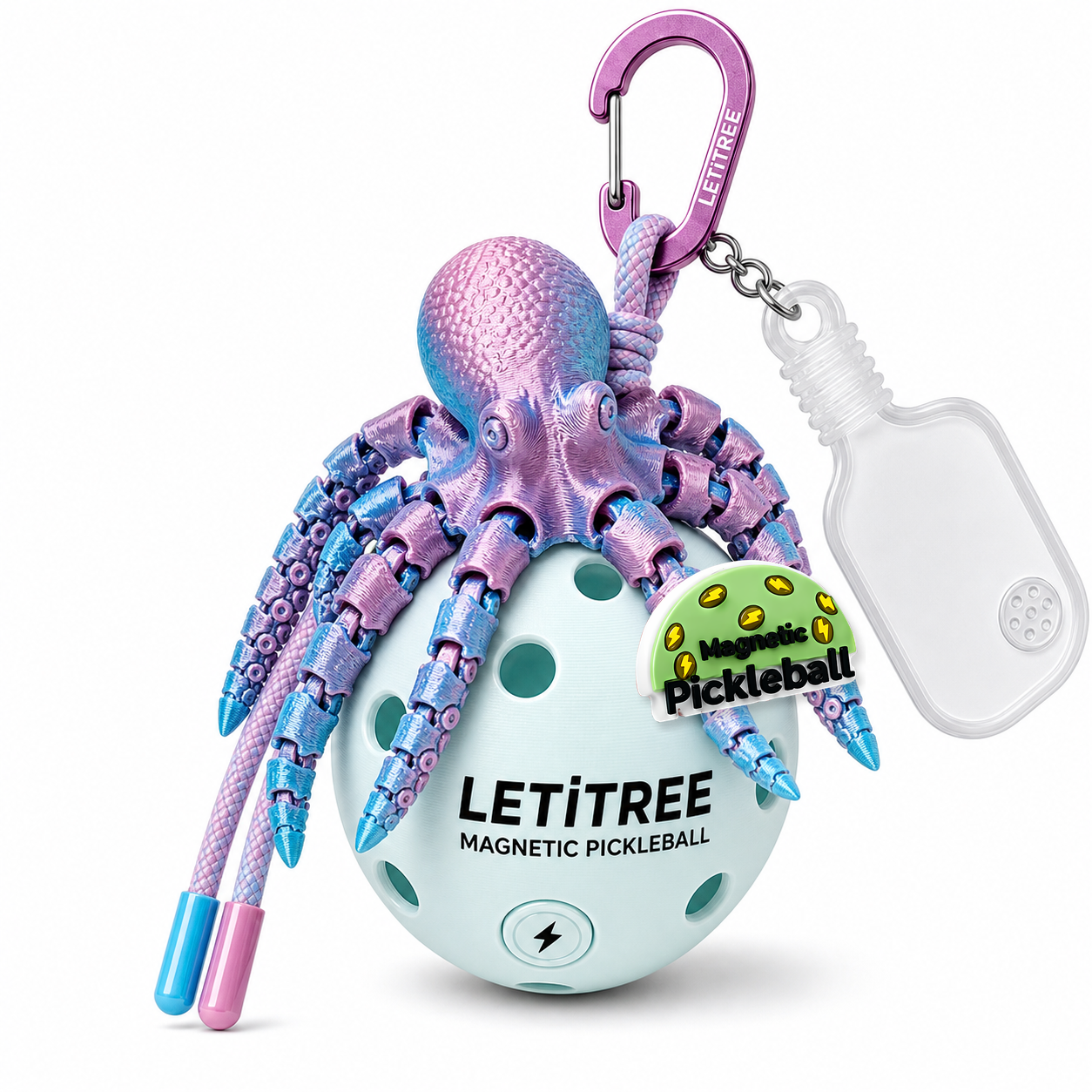 LETiTREE Magnetic Pickleball Keychain - Articulated Octopus Silk Pink Blue (AOC002)