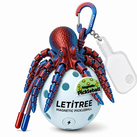 LETiTREE Magnetic Pickleball Keychain - Articulated Octopus Silk Red Blue (AOC004)