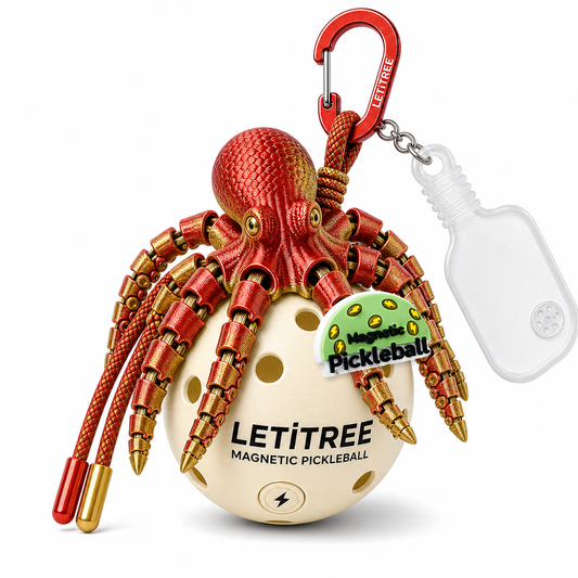 LETiTREE Magnetic Pickleball Keychain - Articulated Octopus Silk Red Gold (AOC005)