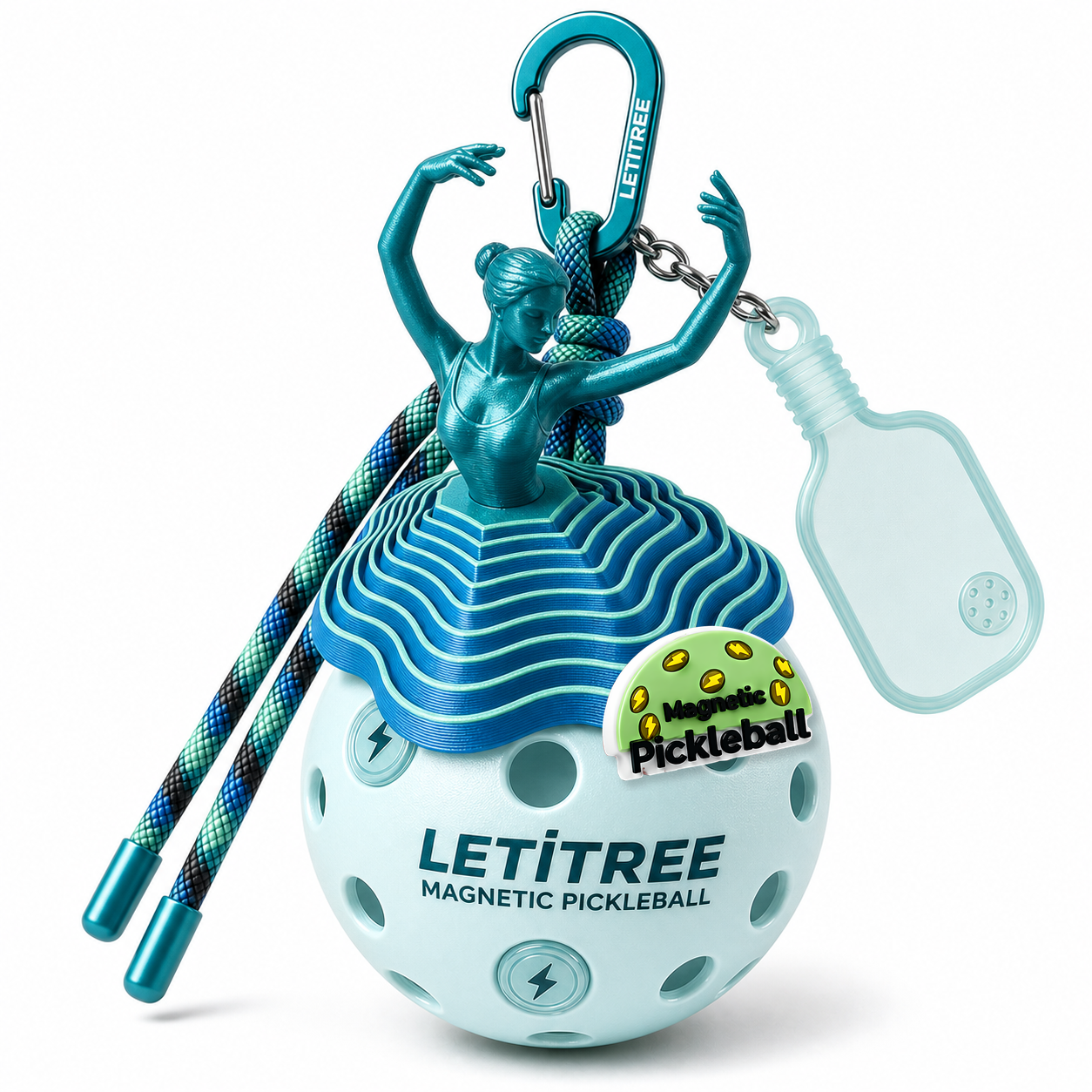 LETiTREE Magnetic Pickleball Keychain - Ballet Dancer Blue Green (BAL004)