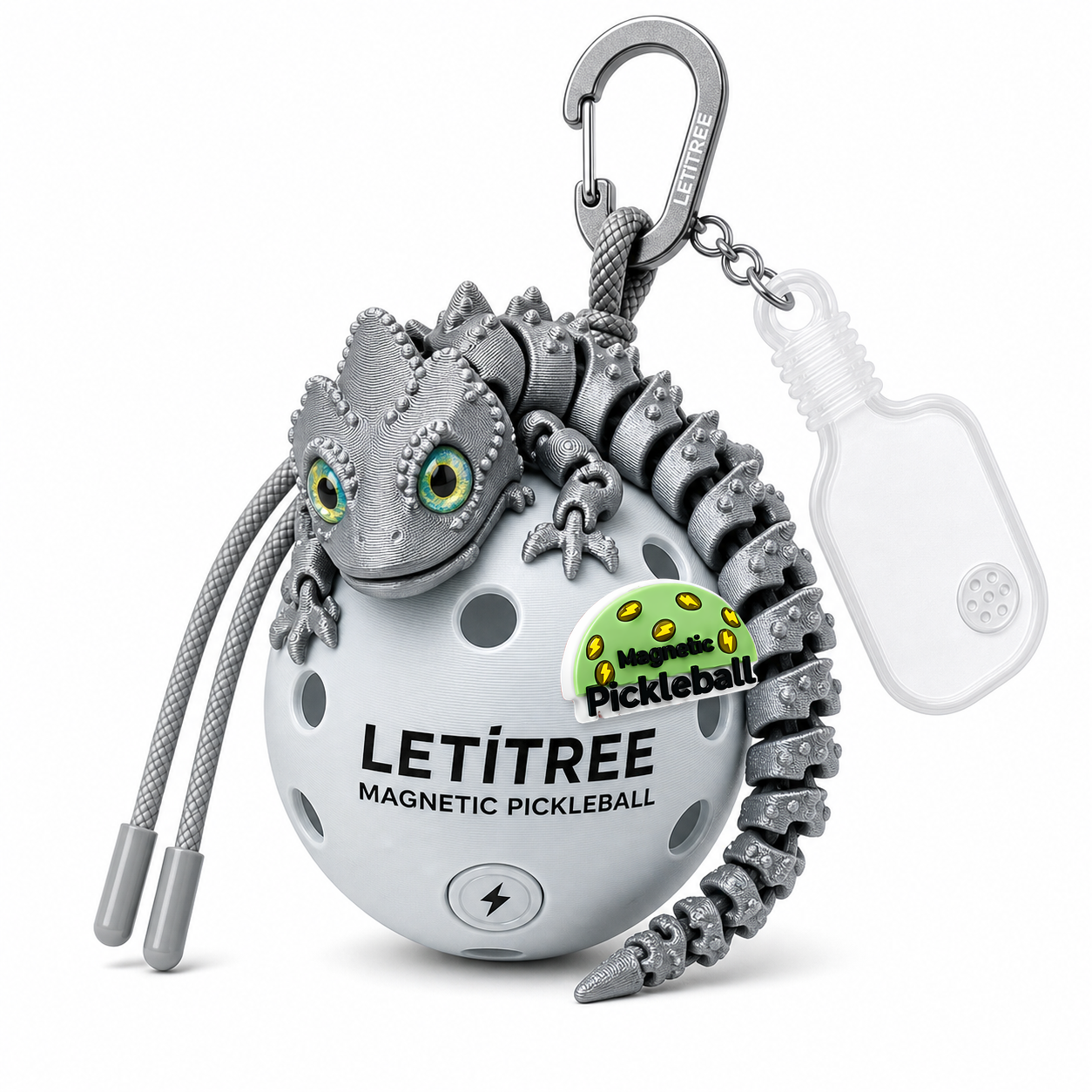 LETiTREE Magnetic Pickleball Keychain - Big Eye Lizard Dragon Silk Gray (BDL001)