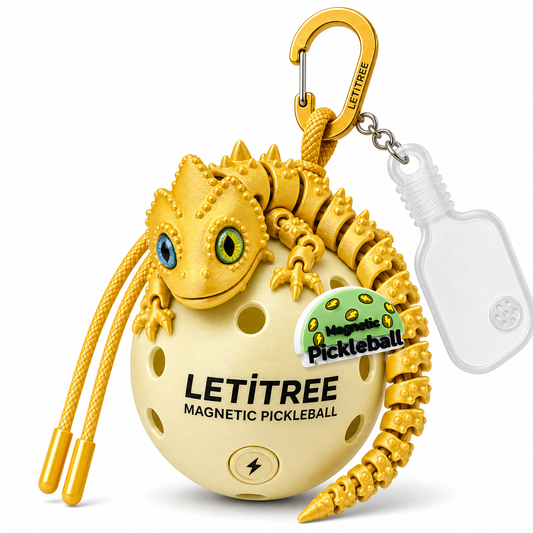 LETiTREE Magnetic Pickleball Keychain - Big Eye Lizard Dragon Silk Gold (BDL003)