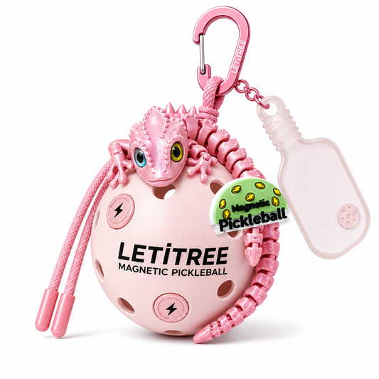 LETiTREE Magnetic Pickleball Keychain - Big Eye Lizard Dragon Cherry Blossom Pink (BDL007)