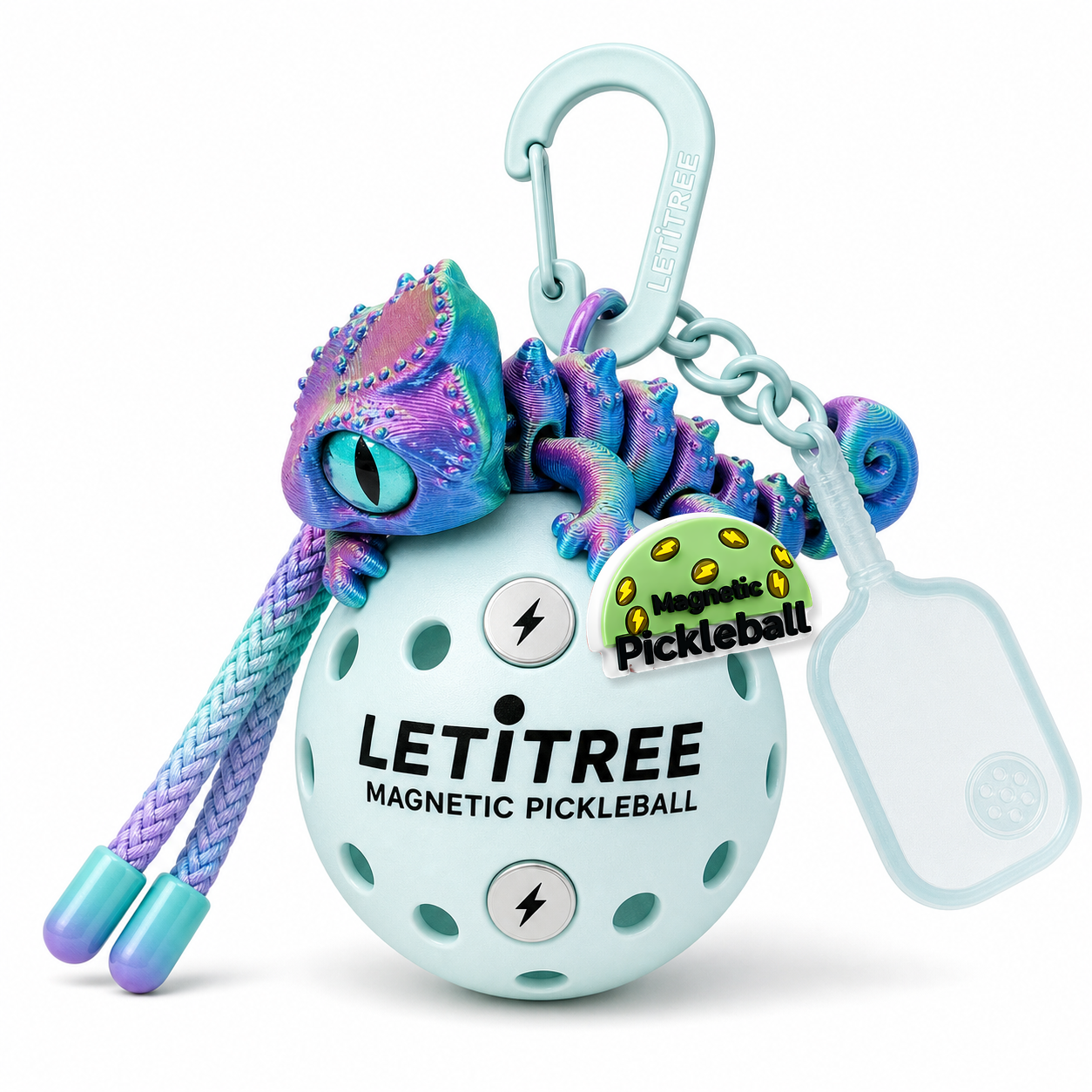 LETiTREE Magnetic Pickleball Keychain - Big Eye Lizard Dragon Iridescent Color (BDL008)