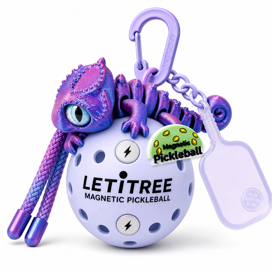 LETiTREE Magnetic Pickleball Keychain - Big Eye Lizard Dragon Laser Purple (BDL009)