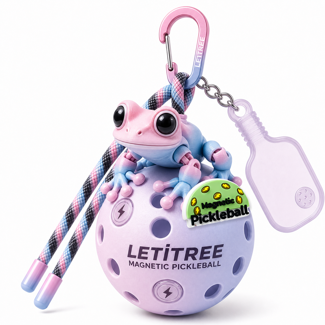 LETiTREE Magnetic Pickleball Keychain - Big Eye Frog Pink Blue (BEF003)