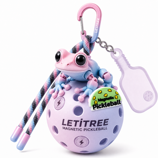 LETiTREE Magnetic Pickleball Keychain - Big Eye Frog Pink Blue (BEF003)