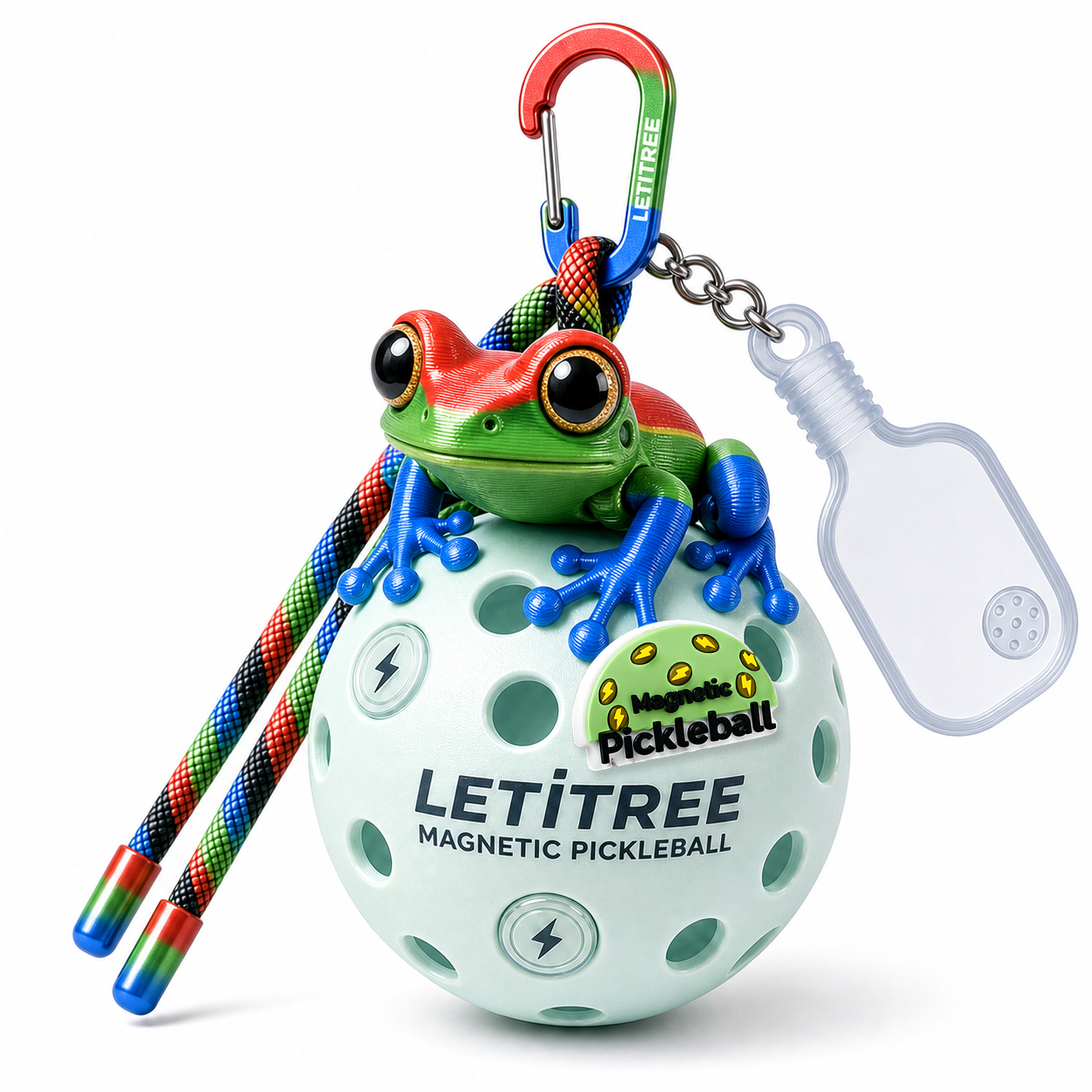 LETiTREE Magnetic Pickleball Keychain - Big Eye Frog Red Green Blue (BEF006)