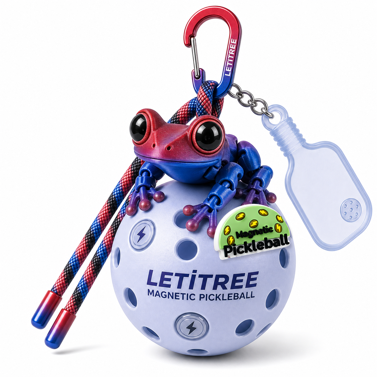 LETiTREE Magnetic Pickleball Keychain - Big Eye Frog Red Blue (BEF007)