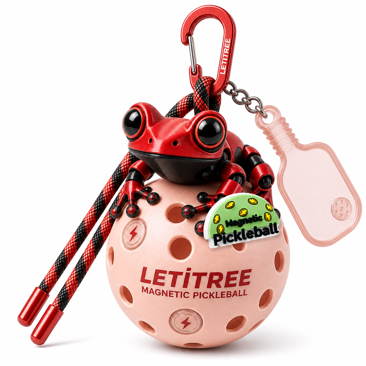 LETiTREE Magnetic Pickleball Keychain - Big Eye Frog Red Black (BEF009)