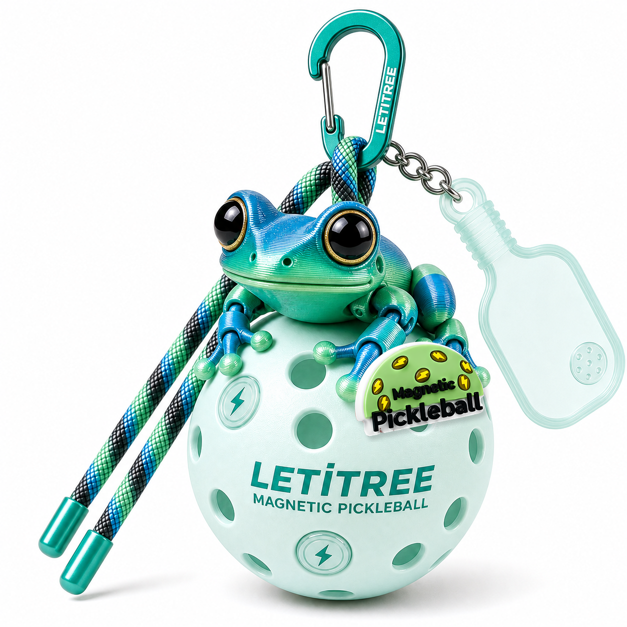 LETiTREE Magnetic Pickleball Keychain - Big Eye Frog Blue Green (BEF010)