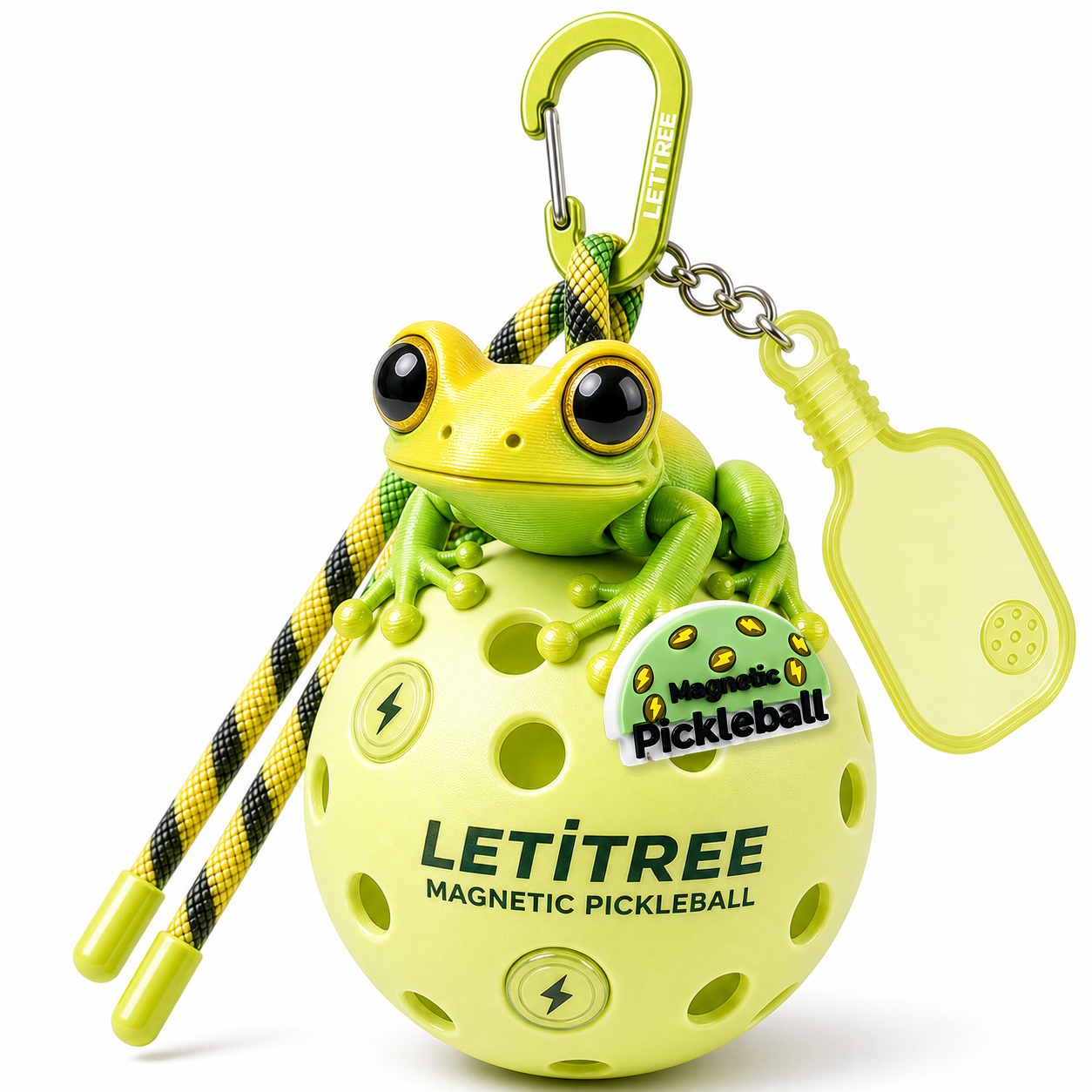 LETiTREE Magnetic Pickleball Keychain - Big Eye Frog Yellow Green (BEF012)