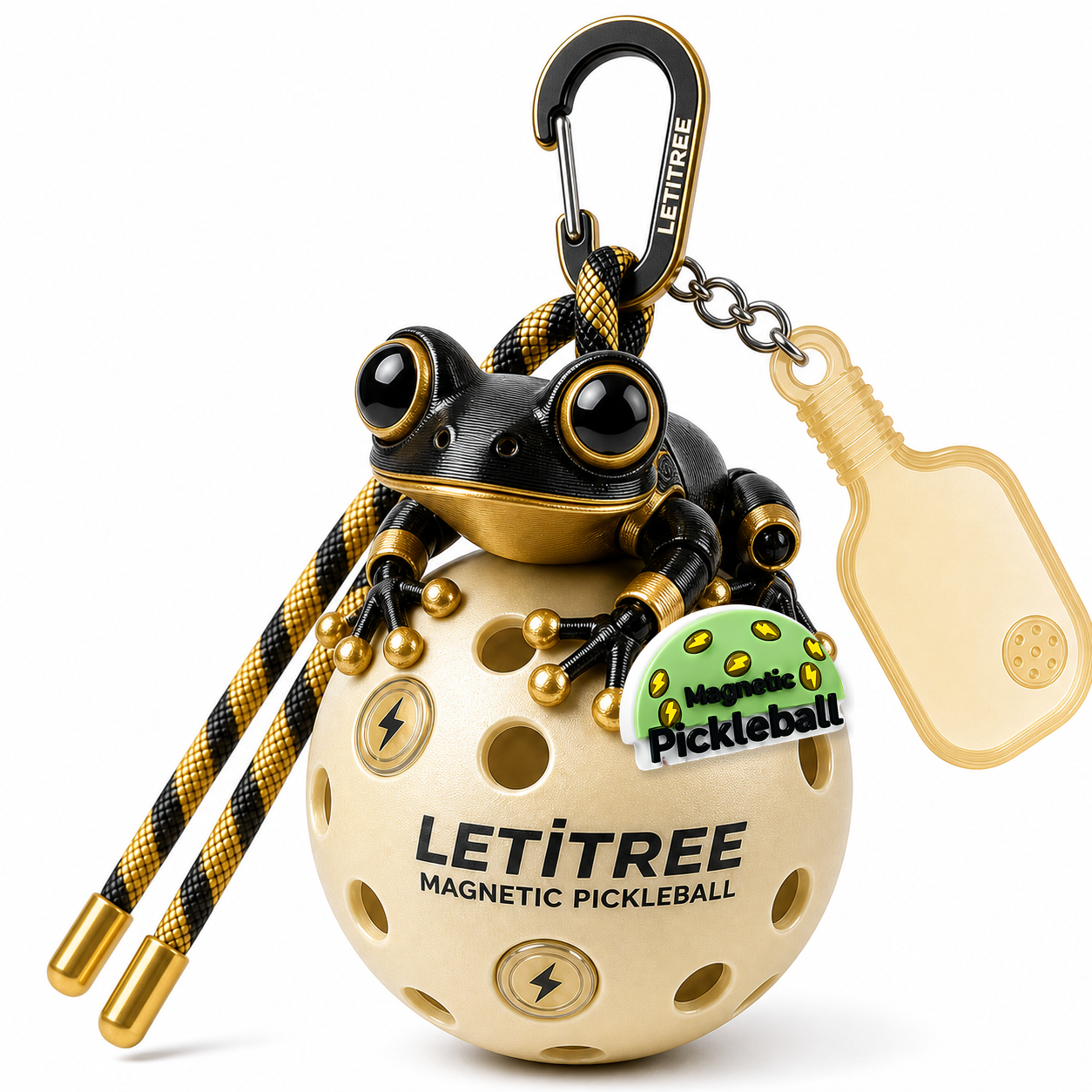 LETiTREE Magnetic Pickleball Keychain - Big Eye Frog Black Gold (BEF014)