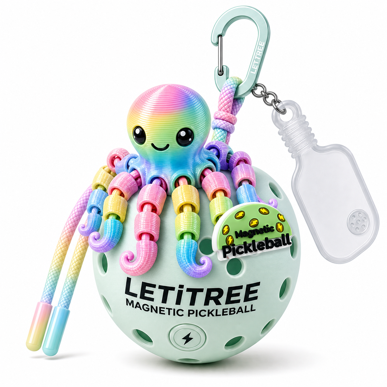 LETiTREE Magnetic Pickleball Keychain - Cute Octopus Keychain Rainbow Candy (COK003)