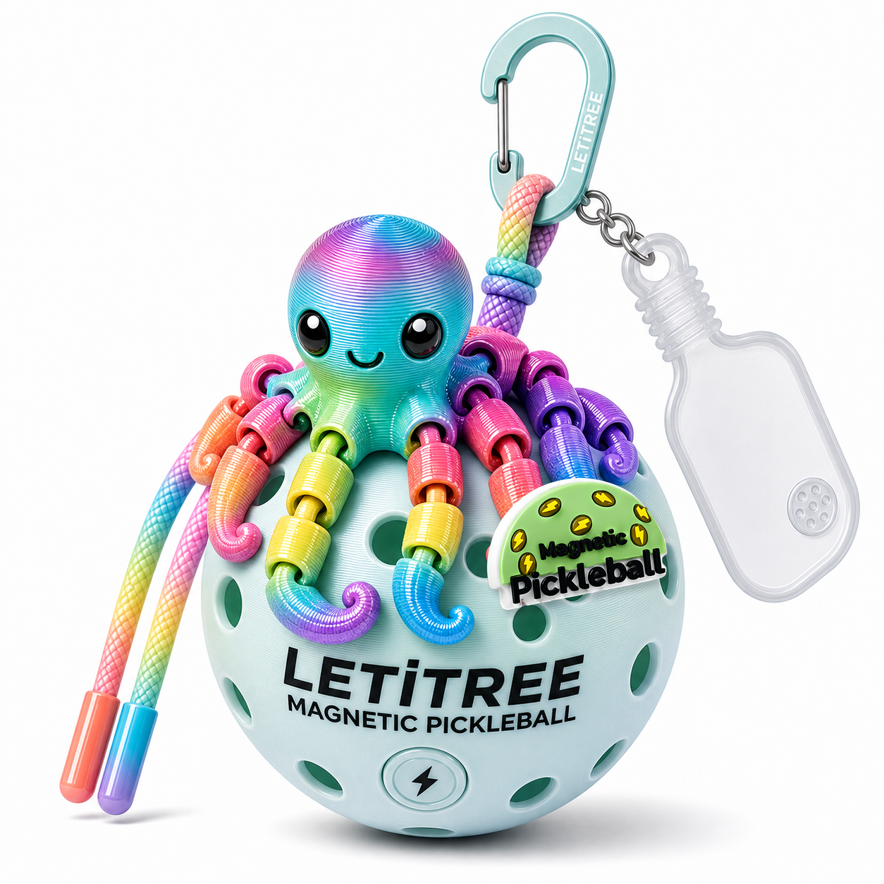 LETiTREE Magnetic Pickleball Keychain - Cute Octopus Keychain New Rainbow (COK004)