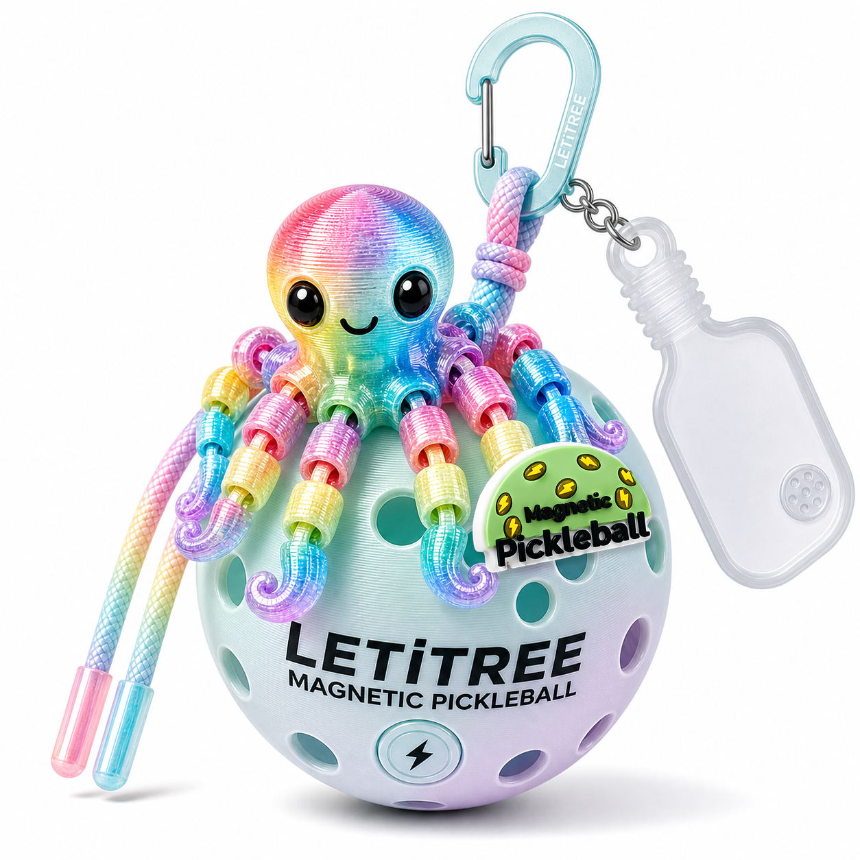 LETiTREE Magnetic Pickleball Keychain - Cute Octopus Keychain Crystal Rainbow (COK005)
