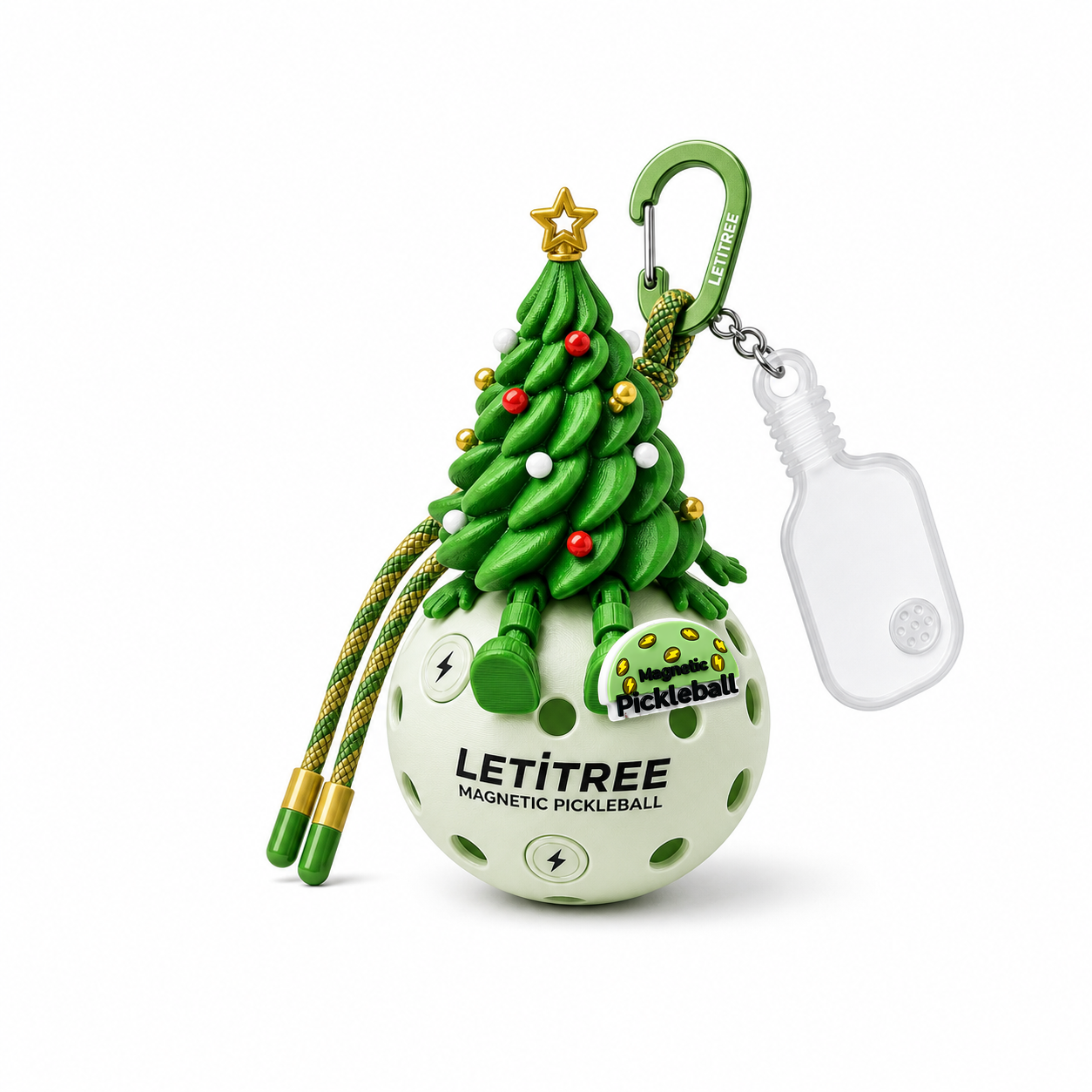 LETiTREE Magnetic Pickleball Keychain - Color Christmas Tree Assembly (CXT003)
