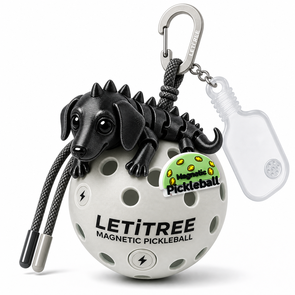 LETiTREE Magnetic Pickleball Keychain - Dinosaur Dachshund Dog Variant 04 (DDG004)