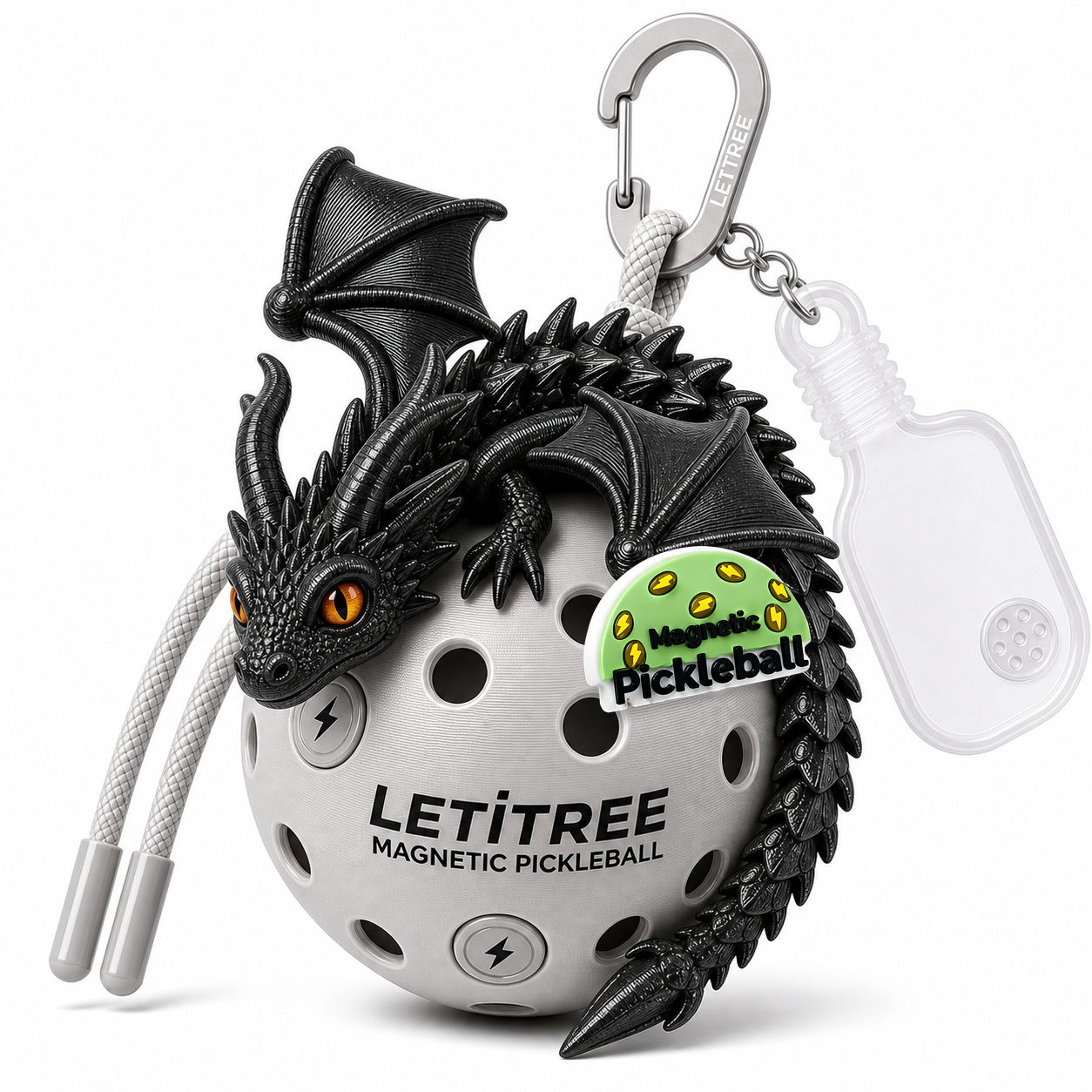 LETiTREE Magnetic Pickleball Keychain - Double Horn Dragon Black (DHD005)