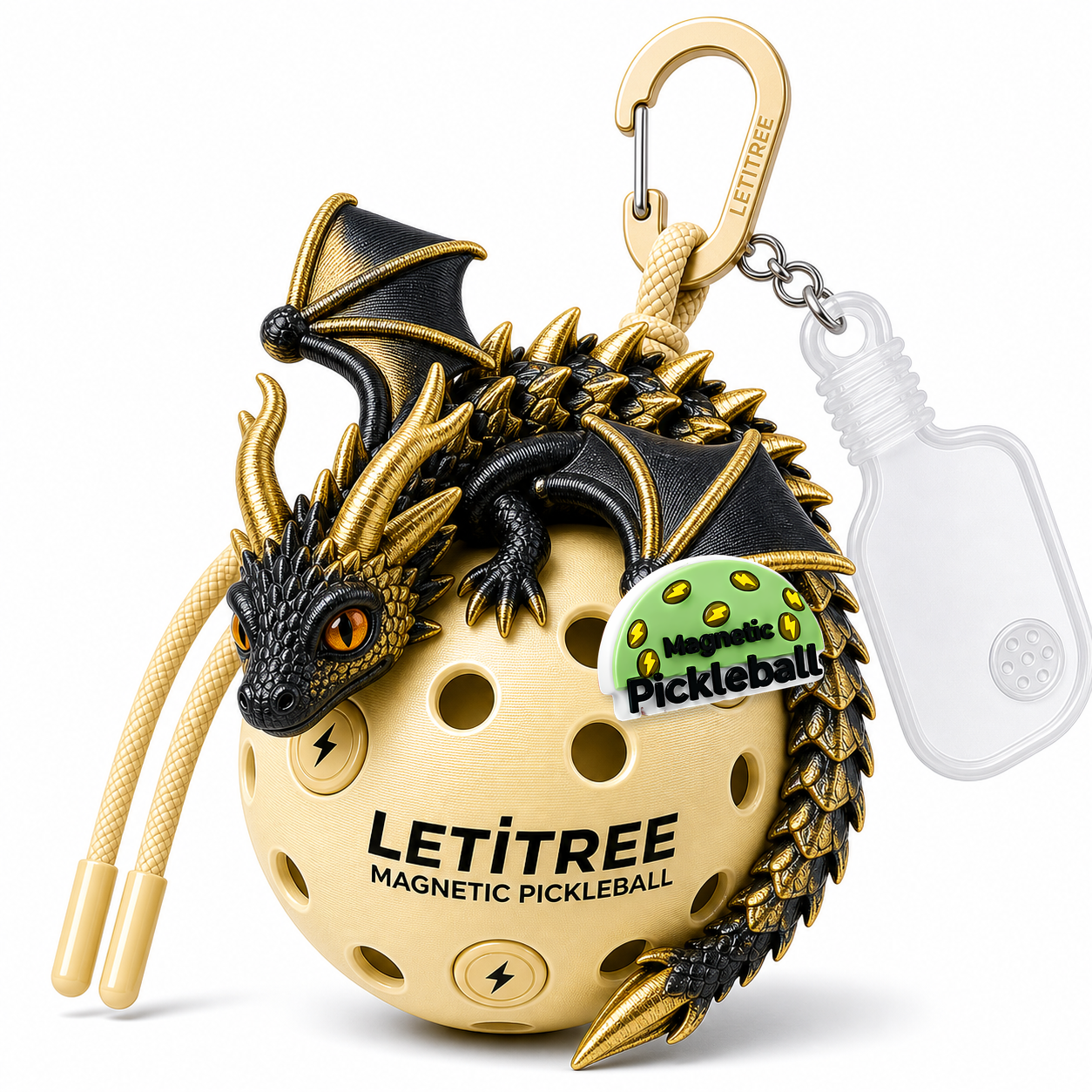 LETiTREE Magnetic Pickleball Keychain - Double Horn Dragon Black Gold (DHD006)