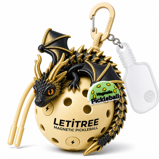 LETiTREE Magnetic Pickleball Keychain - Double Horn Dragon Black Gold (DHD006)