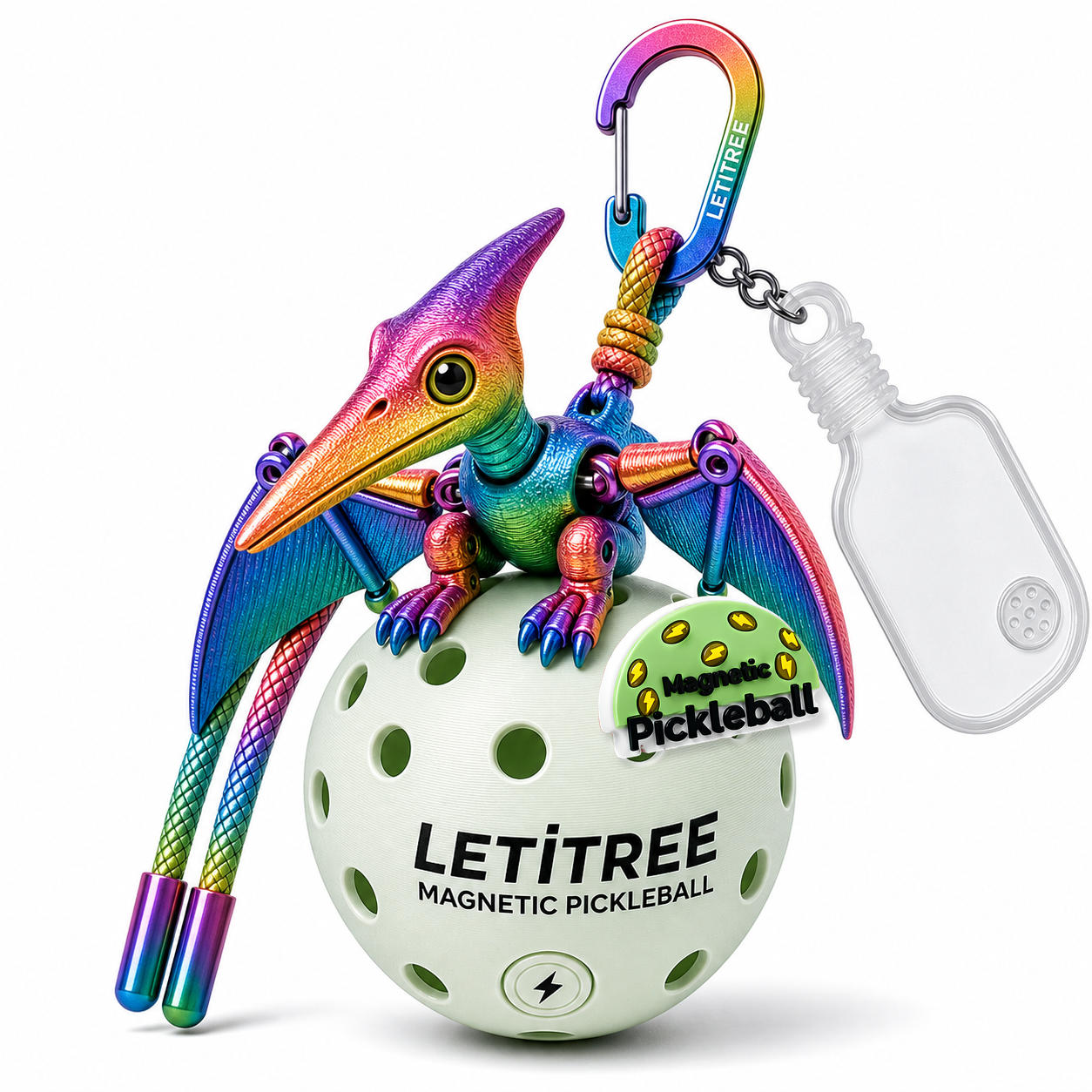 LETiTREE Magnetic Pickleball Keychain - Multicolor Dinosaur 3D 8 04 (DNO004)