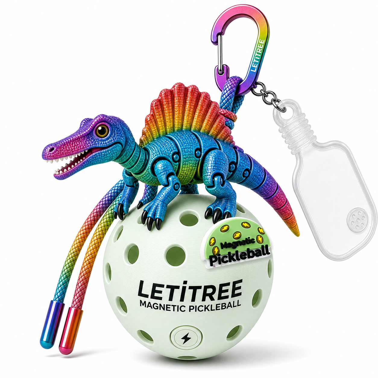 LETiTREE Magnetic Pickleball Keychain - Multicolor Dinosaur 3D 8 05 (DNO005)