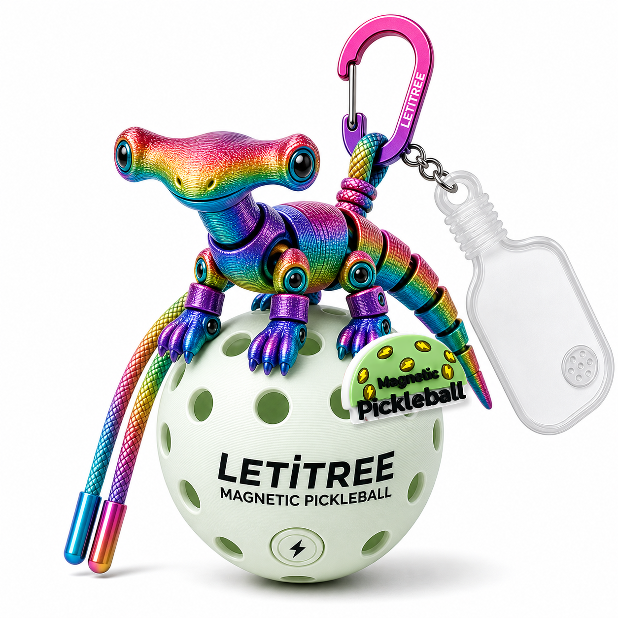LETiTREE Magnetic Pickleball Keychain - Multicolor Dinosaur 3D 8 07 (DNO007)