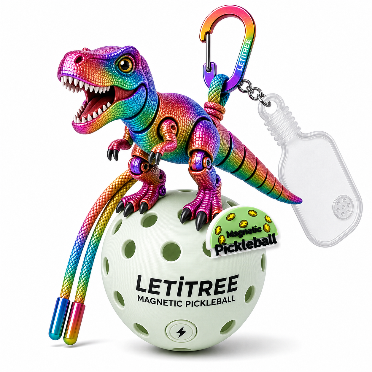 LETiTREE Magnetic Pickleball Keychain - Multicolor Dinosaur 3D 8 08 (DNO008)